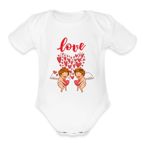 Cupid Love Designs, cupid love angel vibration. - Organic Short Sleeve Baby Bodysuit