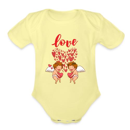 Cupid Love Designs, cupid love angel vibration. - Organic Short Sleeve Baby Bodysuit