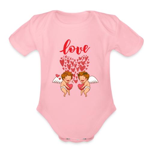 Cupid Love Designs, cupid love angel vibration. - Organic Short Sleeve Baby Bodysuit