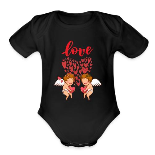 Cupid Love Designs, cupid love angel vibration. - Organic Short Sleeve Baby Bodysuit