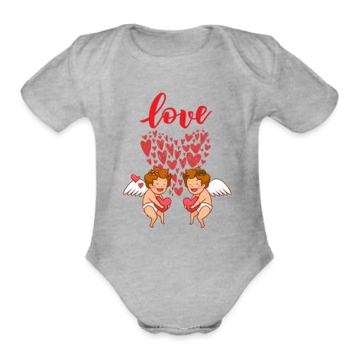 Cupid Love Designs, cupid love angel vibration. - Organic Short Sleeve Baby Bodysuit
