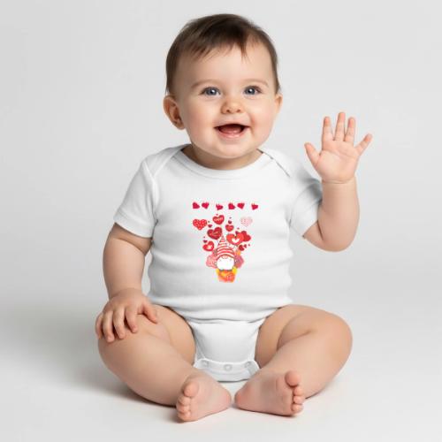 Design wrapped in love hearts, vibrating in love. - Organic Short Sleeve Baby Bodysuit