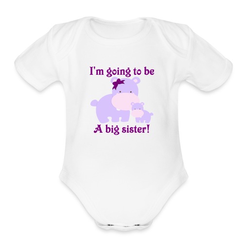 Big Sister Purple Hippos New Baby - Organic Short Sleeve Baby Bodysuit