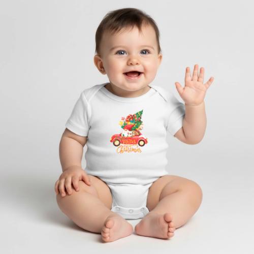 Merry Christmas - Organic Short Sleeve Baby Bodysuit