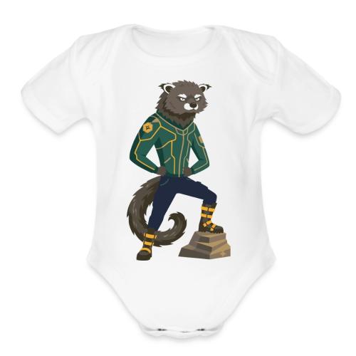 Raccoon Ranger in Neon Armor - Organic Short Sleeve Baby Bodysuit