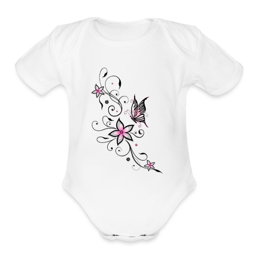 Filigree ornament with butterfly and flowers. - Organic Short Sleeve Baby Bodysuit