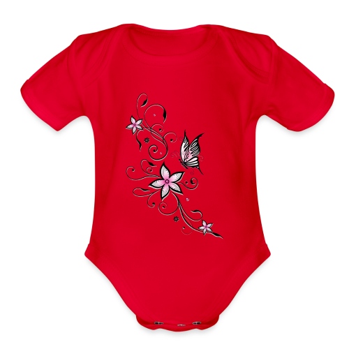 Filigree ornament with butterfly and flowers. - Organic Short Sleeve Baby Bodysuit