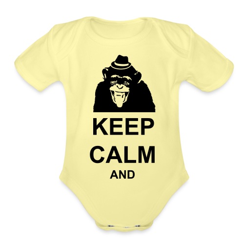 KEEP CALM MONKEY CUSTOM TEXT - Organic Short Sleeve Baby Bodysuit
