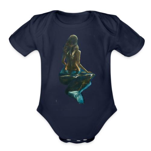 Midnight Mermaid on a rock - Organic Short Sleeve Baby Bodysuit