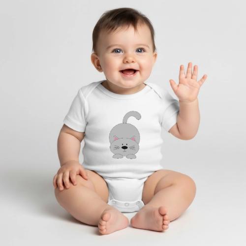 Lovely Grey Kitty - Soft Cozy Newborn Gift - Organic Short Sleeve Baby Bodysuit