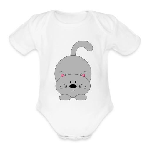Lovely Grey Kitty - Soft Cozy Newborn Gift - Organic Short Sleeve Baby Bodysuit