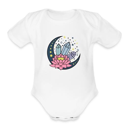 Half A Moon, Healing Crystals Lotus Flower - Organic Short Sleeve Baby Bodysuit