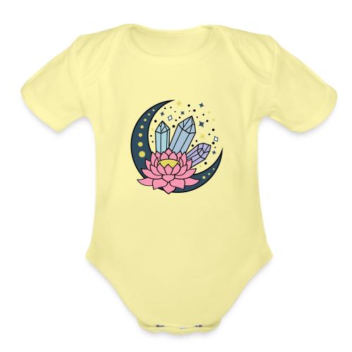 Half A Moon, Healing Crystals Lotus Flower - Organic Short Sleeve Baby Bodysuit