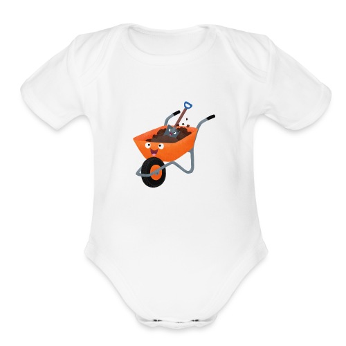 Cute happy orange wheelbarrow cartoon illustration - Organic Short Sleeve Baby Bodysuit