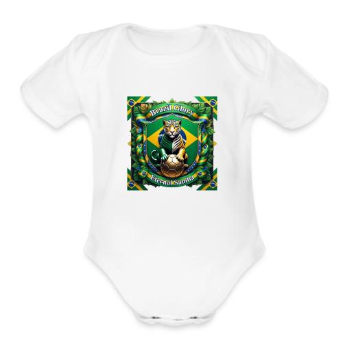 Brazil Jaguar Glory T-Shirt, Flag Pride Badge Gift - Organic Short Sleeve Baby Bodysuit
