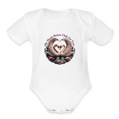 My Heart Swims Only for You Swan Heart T-Shirt - Organic Short Sleeve Baby Bodysuit