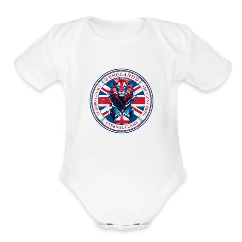 England Lion Emblem T Shirt, Flag Pride Gift - Organic Short Sleeve Baby Bodysuit