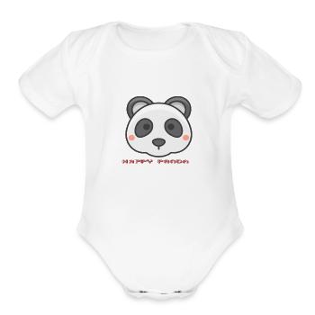 Happy panda with image - Organic Short Sleeve Baby Bodysuit - white - Front