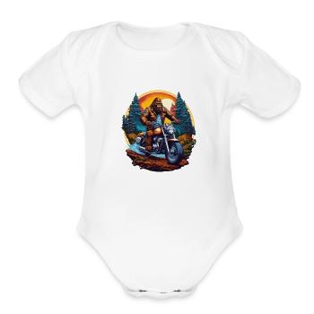Bigfoot Biker - Organic Short Sleeve Baby Bodysuit - white - Front