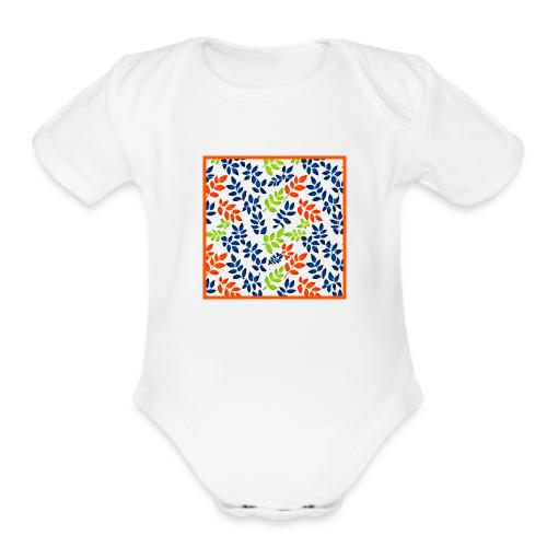 Stylish Elegance in Leaves Pattern - Organic Short Sleeve Baby Bodysuit