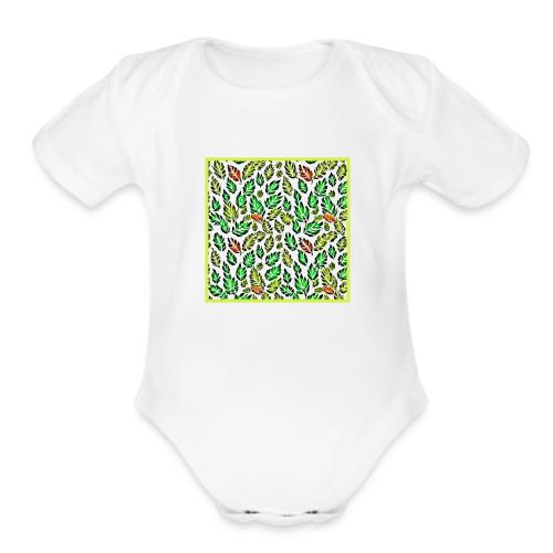 Vivid Color Burst Leaves Pattern - Organic Short Sleeve Baby Bodysuit