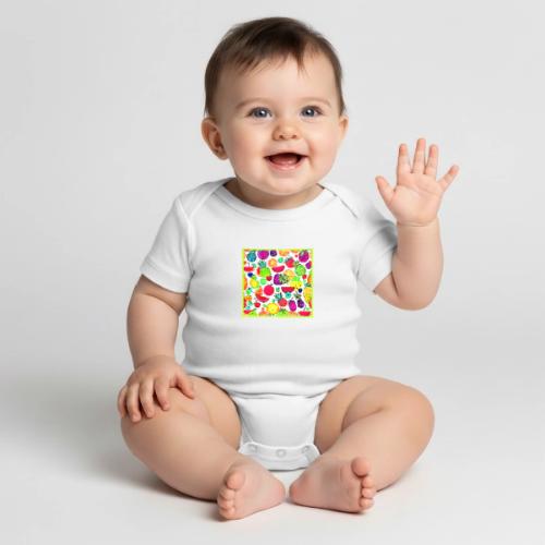 Colorful Fruits Orchard Artistry - Organic Short Sleeve Baby Bodysuit
