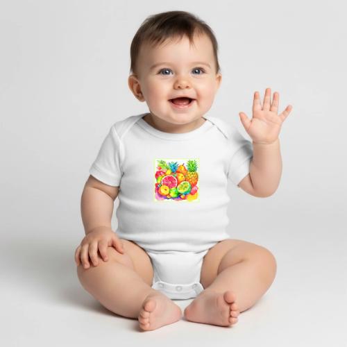Tropical Fruit Cartoon Art - Organic Short Sleeve Baby Bodysuit