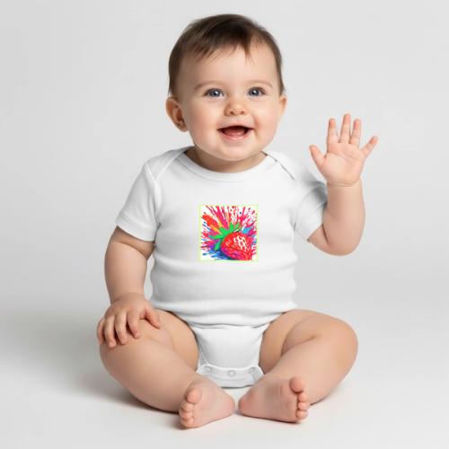 Splatter Strawberry Splash - Organic Short Sleeve Baby Bodysuit