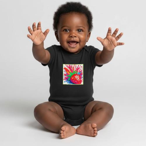 Splatter Strawberry Splash - Organic Short Sleeve Baby Bodysuit