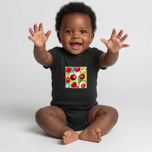 Vibrant Cherry Pattern - Organic Short Sleeve Baby Bodysuit