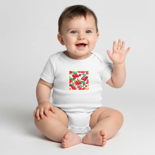 Cherry Pattern Design - Organic Short Sleeve Baby Bodysuit