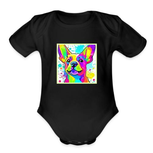 Vibrant Frenchie Bulldog Puppy Art - Organic Short Sleeve Baby Bodysuit