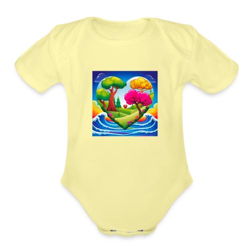 Heart, fantasy, landscapes, nature, fantasy - Organic Short Sleeve Baby Bodysuit