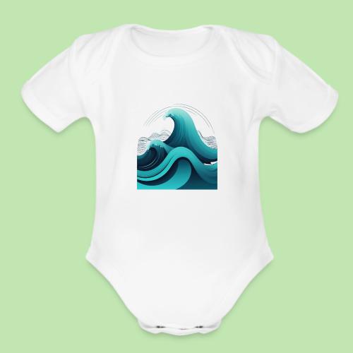 Dynamic Ocean Wave Illustration - Organic Short Sleeve Baby Bodysuit
