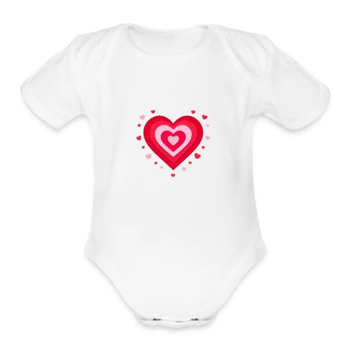 Layered Red & Pink Heart – Cute Valentine Love - Organic Short Sleeve Baby Bodysuit