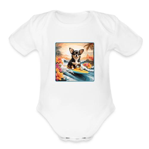 Surfing Chihuahua - Organic Short Sleeve Baby Bodysuit
