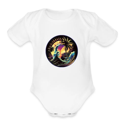 Purple Sunset Waves - Organic Short Sleeve Baby Bodysuit