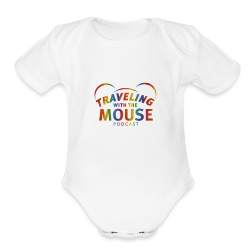 Traveling With The Mouse logo - Rainbow - Organic Short Sleeve Baby Bodysuit