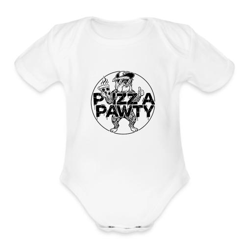 Pizza Pawty Bulldog T-Shirt | Funny Dog Pizza Tee - Organic Short Sleeve Baby Bodysuit