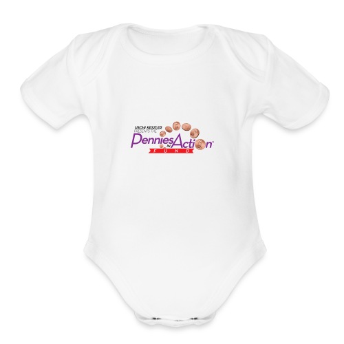 Pennies In Action Logo - Organic Short Sleeve Baby Bodysuit