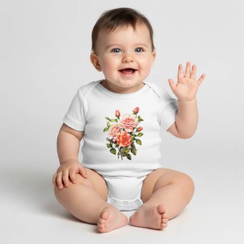 Pink Roses - Organic Short Sleeve Baby Bodysuit