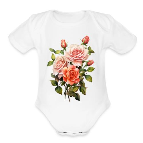 Pink Roses - Organic Short Sleeve Baby Bodysuit