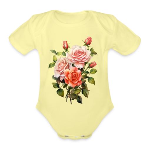 Pink Roses - Organic Short Sleeve Baby Bodysuit