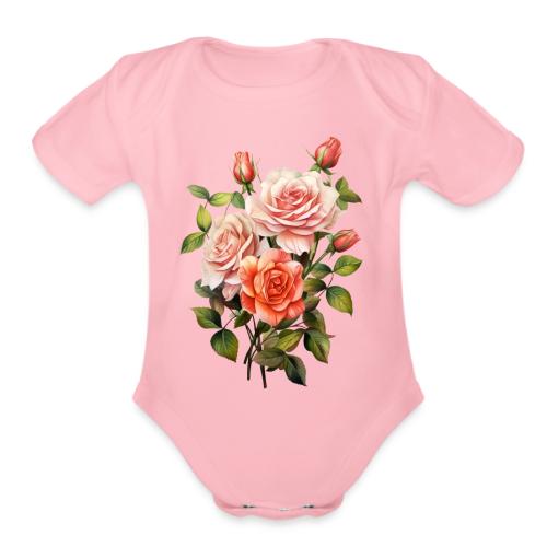 Pink Roses - Organic Short Sleeve Baby Bodysuit