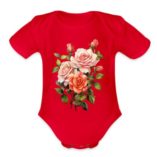 Pink Roses - Organic Short Sleeve Baby Bodysuit