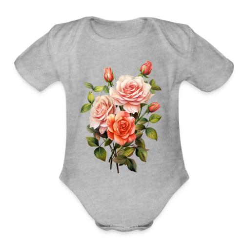 Pink Roses - Organic Short Sleeve Baby Bodysuit