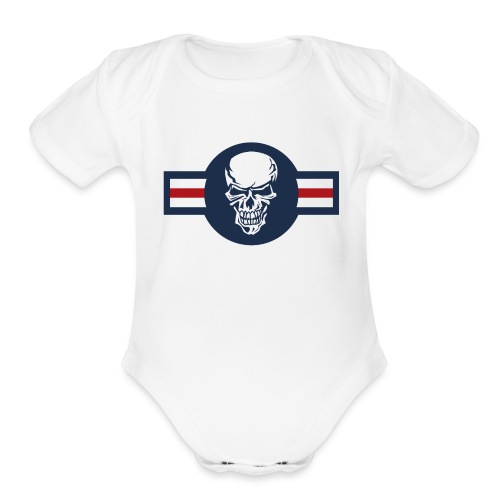 Military aircraft roundel emblem with skull - Organic Short Sleeve Baby Bodysuit