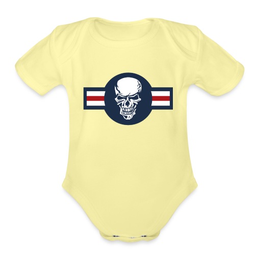 Military aircraft roundel emblem with skull - Organic Short Sleeve Baby Bodysuit