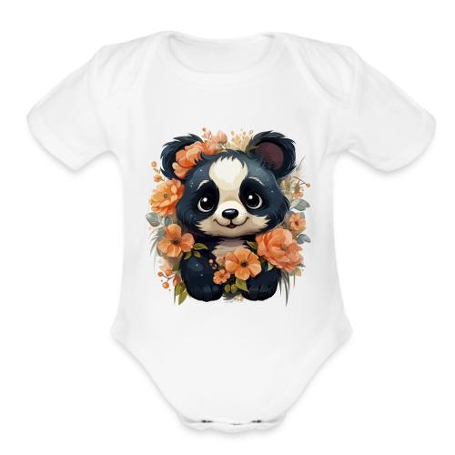 Panda Blossom Harmony - Organic Short Sleeve Baby Bodysuit