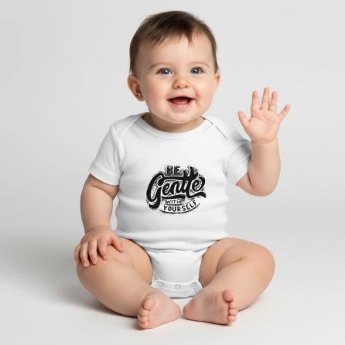 Black Typographic design - Organic Short Sleeve Baby Bodysuit